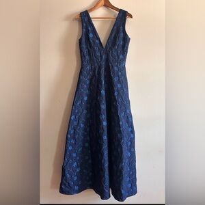 Monique Lhullier Floral Brocade Sleeveless Gown Dress